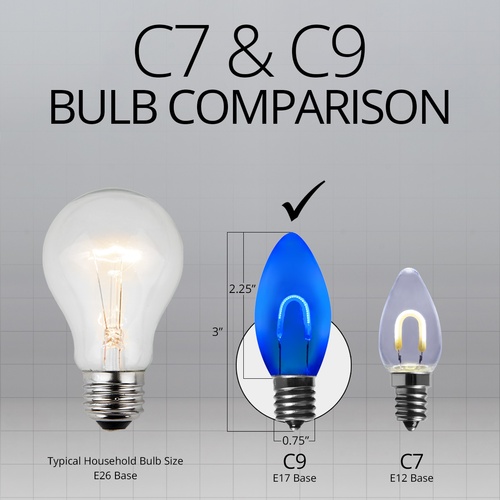 C9 120V Blue FlexFilament TM LED Vintage Christmas Light Bulb, Transparent Glass LED Light Bulbs