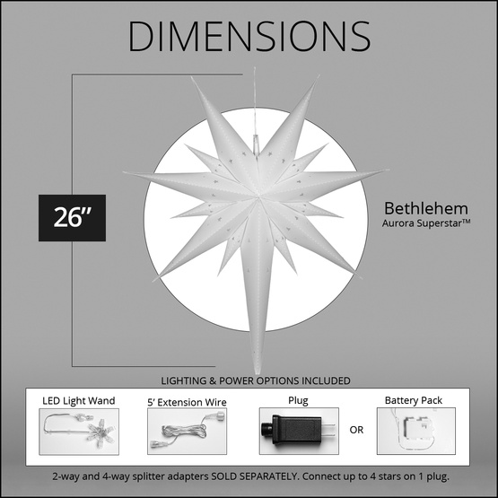26" LED Aurora Superstar TM Fold-Flat White Bethlehem Star Light, Outdoor Rated 