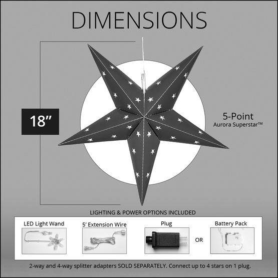 18" LED Aurora Superstar TM Fold-Flat Blue 5 Point Star Light, Outdoor Rated 