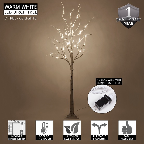 3' Warm White LED Birch Tree 