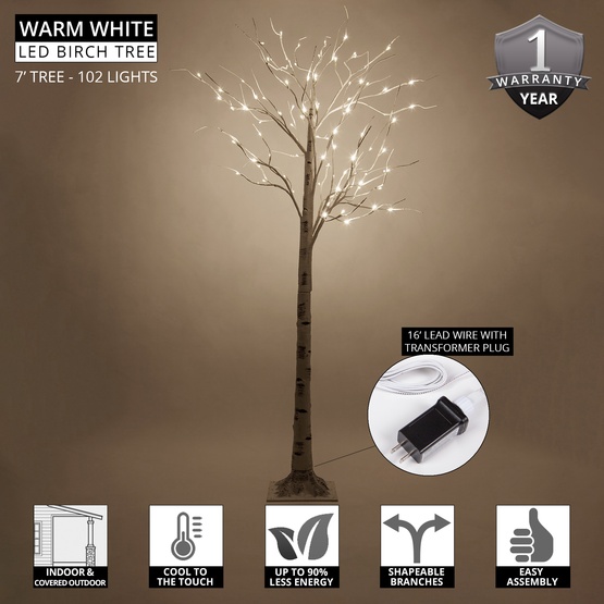 3' Warm White LED Birch Tree 