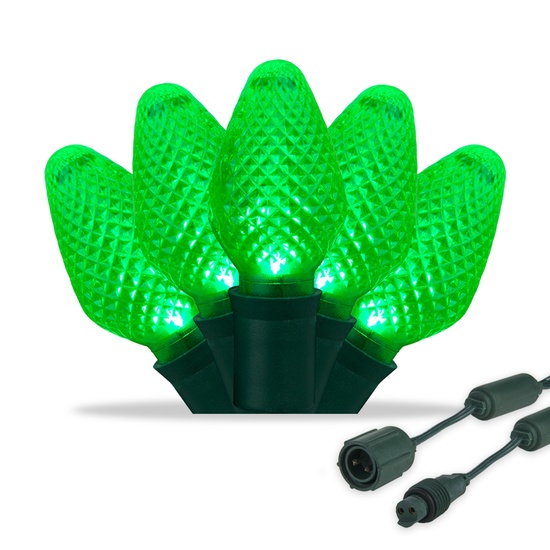 Commercial 25 C7 Green LED Christmas Lights, 6" Spacing