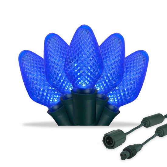 Commercial 25 C7 Blue LED Christmas Lights, 6" Spacing
