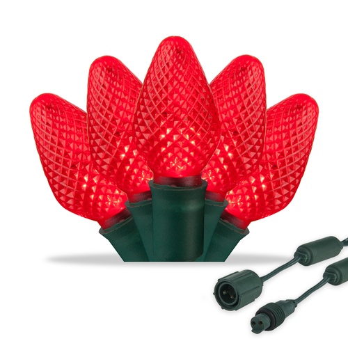 Commercial 25 C7 Red LED Christmas Lights, 12" Spacing