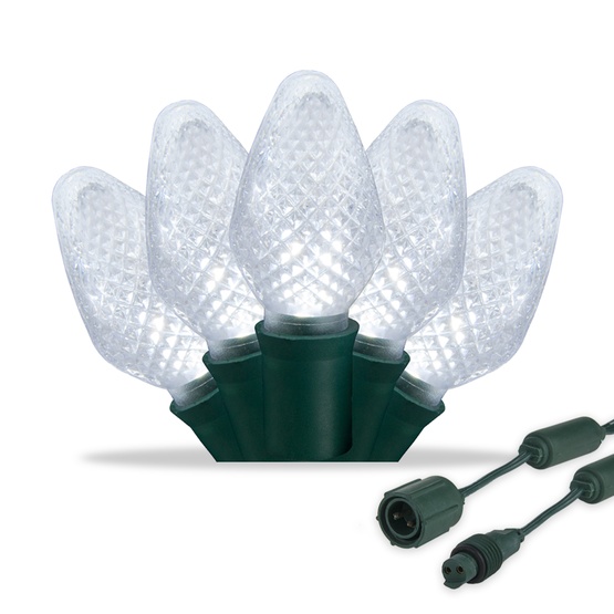 Commercial 25 C7 Cool White LED Christmas Lights, 12" Spacing