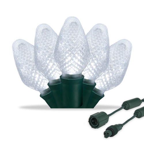 Commercial 25 C7 Cool White LED Christmas Lights, 12" Spacing