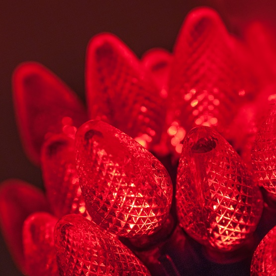 Commercial 25 C7 Red LED Christmas Lights, 12" Spacing