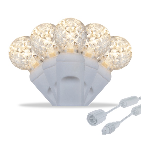 Commercial 25 G12 Warm White LED String Lights, 4" Spacing, White Wire