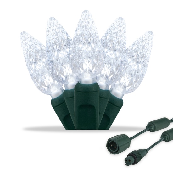 Commercial 25 C6 Cool White LED String Lights, 4" Spacing