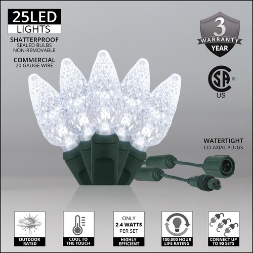 LED Christmas Lights Commercial 25 C6 Cool White LED String Lights, 4