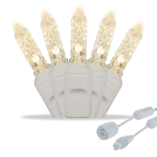 Commercial 25 M5 Warm White LED Christmas Lights, 4" Spacing, White Wire