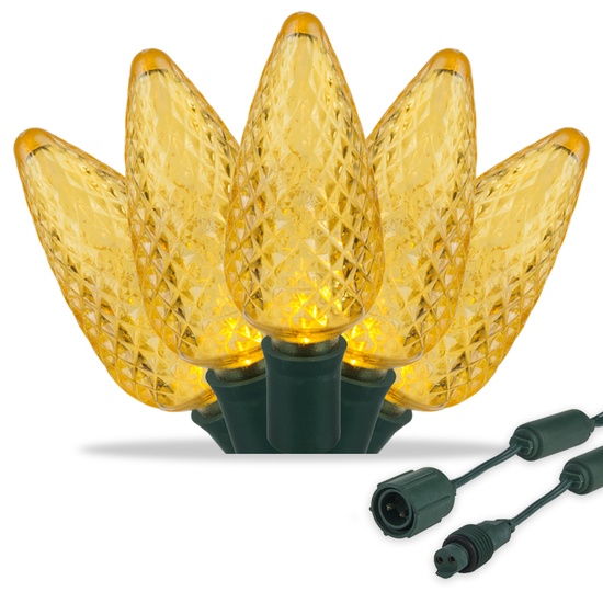 Commercial 25 Gold C9 LED Christmas Lights, 12" Spacing
