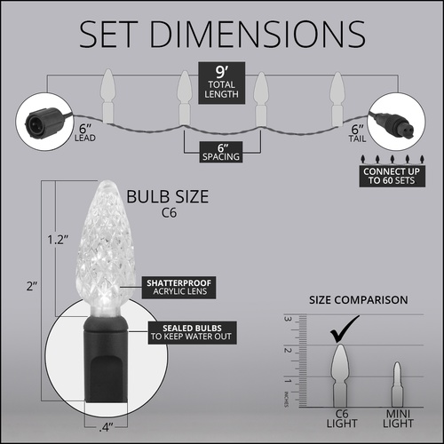 LED Christmas Lights Commercial 25 C6 Multi Color LED String Lights, 6" Spacing