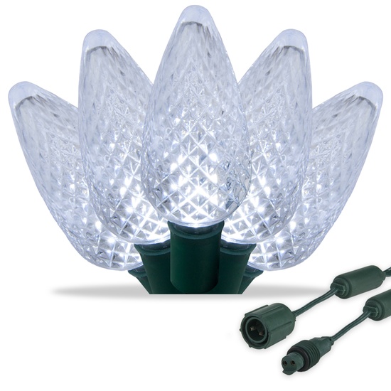 Commercial 25 Cool White C9 LED Christmas Lights, 12" Spacing