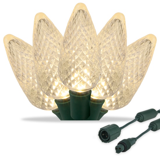 Commercial 25 Warm White C9 LED Christmas Lights, 12" Spacing