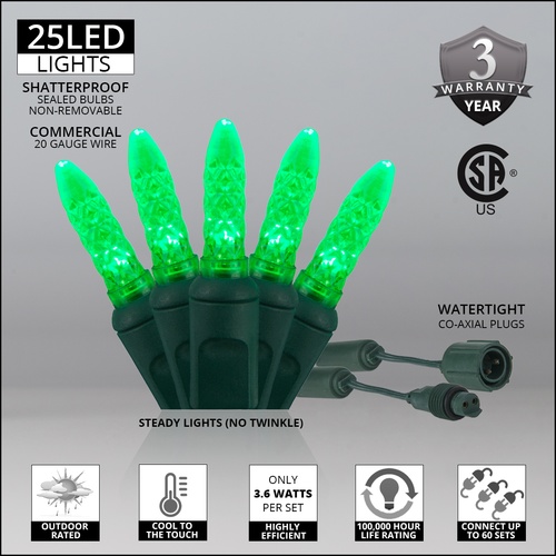 LED Christmas Lights Commercial 25 M5 Green LED Christmas Lights, 4