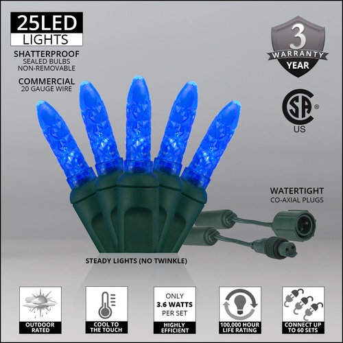 LED Christmas Lights Commercial 25 M5 Blue LED Christmas Lights, 4" Spacing