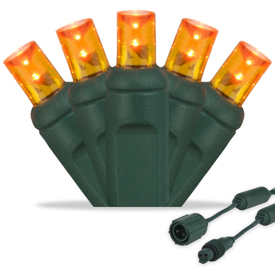 25 WeatherPRO TM 5mm Amber LED Christmas Lights, 4" Spacing