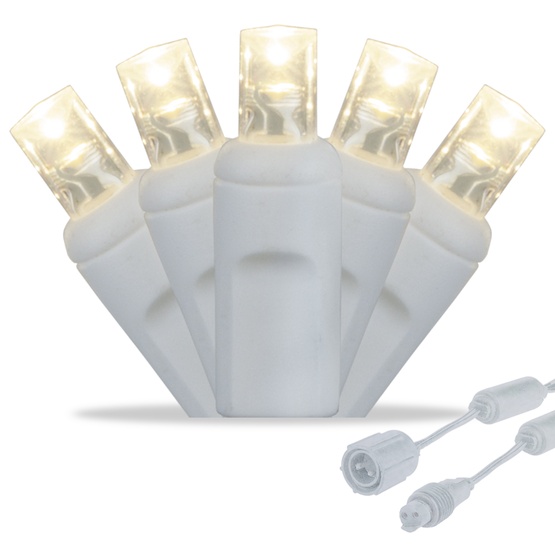 25 WeatherPRO TM 5mm Warm White LED Christmas Lights, 4" Spacing, White Wire