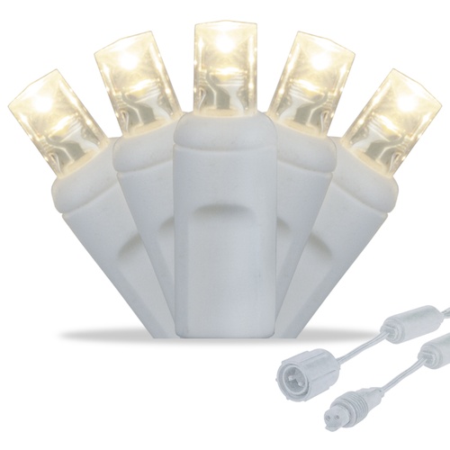 25 WeatherPRO TM 5mm Warm White LED Christmas Lights, 4" Spacing, White Wire