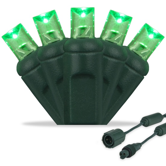 25 WeatherPRO TM 5mm Green LED Christmas Lights, 4" Spacing