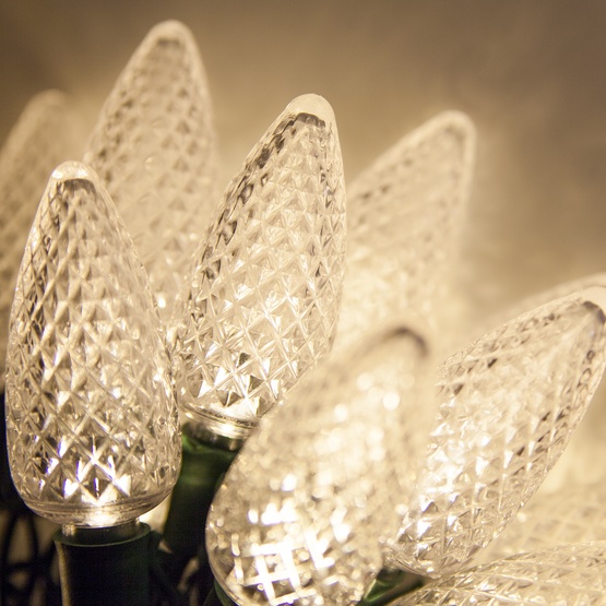 Commercial 25 Warm White C9 LED Christmas Lights, 12" Spacing